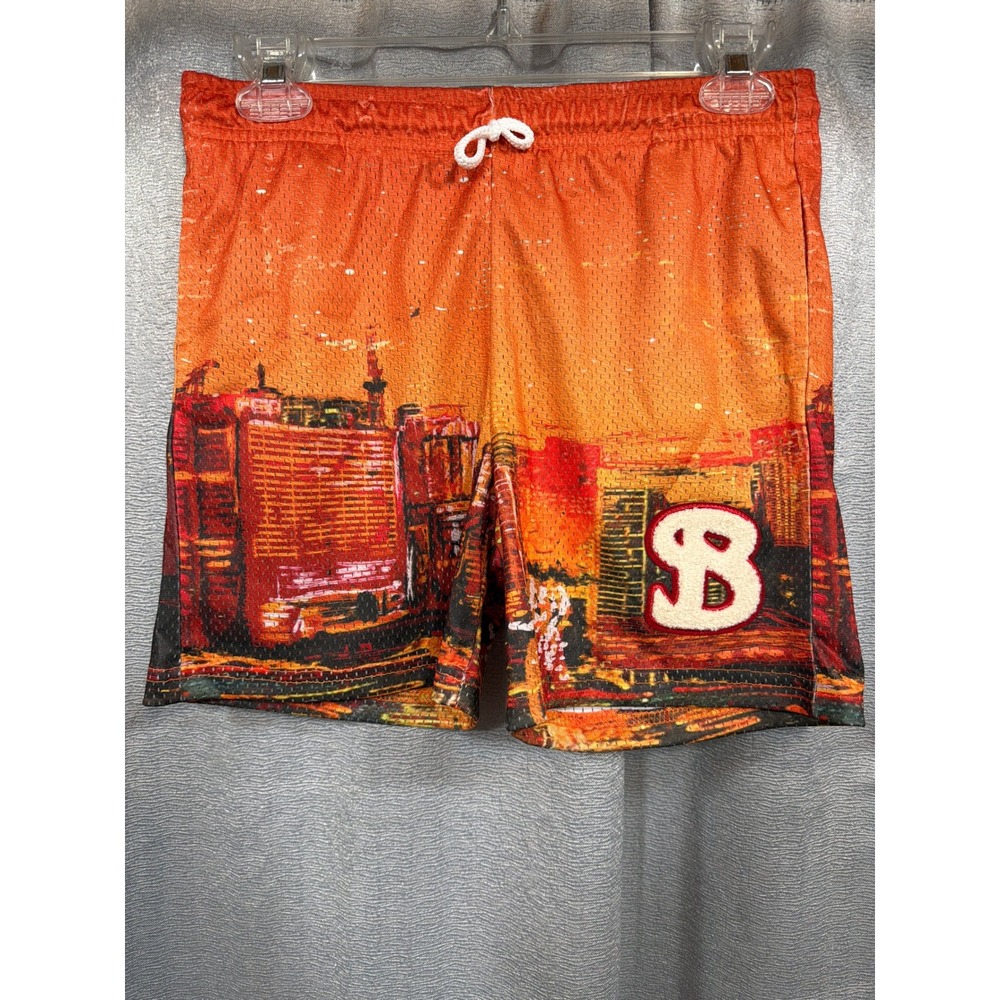 BKTSQD Boys Orange Sunset Cityscape Mesh Basketball Shorts Youth XL YA315S26ORG